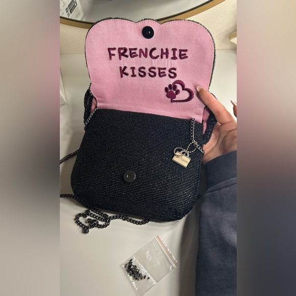Mary Frances French Bulldog Pink and Black Beaded Bag - Picture 3 of 5
